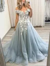 Ball Gown/Princess Sweep Train Off-the-shoulder Tulle Appliques Lace Prom Dresses #Milly020114213