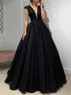 Ball Gown V-neck Glitter Sweep Train Prom Dresses With Sashes / Ribbons #Milly020114216
