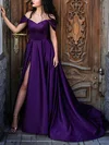 A-line Off-the-shoulder Satin Sweep Train Prom Dresses With Split Front #Milly020114219