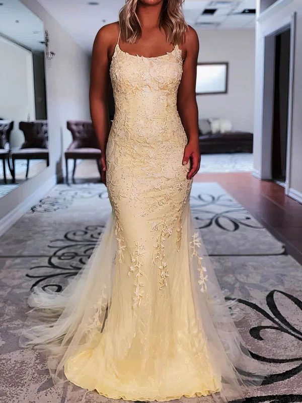 Mermaid Scoop Neck Tulle Beaded Prom Dresses With Appliques #Milly020114240