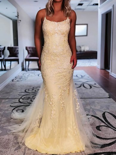 Mermaid Scoop Neck Tulle Beaded Prom Dresses With Appliques #Milly020114240