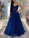 A-line Sweetheart Tulle Floor-length Prom Dresses With Appliques Lace #Milly020114242