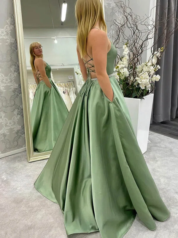 Ball Gown Scoop Neck Satin Floor-length Prom Dresses With Pockets #Milly020114252