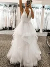 Princess V-neck Tulle Glitter Floor-length Prom Dresses With Cascading Ruffles #Milly020114273