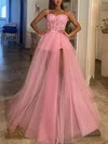 Sheath/Column Sweetheart Tulle Glitter Detachable Prom Dresses With Split Front #Milly020114292