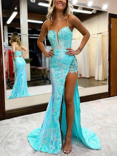 Sheath/Column Sweep Train V-neck Sequined Beading Prom Dresses #Milly020114299