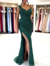 Sheath/Column V-neck Sequined Sweep Train Prom Dresses With Split Front #Milly020114308