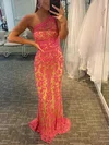 Sheath/Column One Shoulder Tulle Sweep Train Prom Dresses With Appliques Lace #Milly020114313