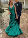 Trumpet/Mermaid V-neck Satin Sweep Train Prom Dresses With Cascading Ruffles #Milly020114320