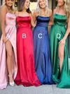A-line Square Neckline Silk-like Satin Sweep Train Prom Dresses With Split Front #Milly020114332