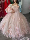 Ball Gown Off-the-shoulder Tulle Glitter Floor-length Prom Dresses With Flower(s) #Milly020114334