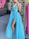 Ball Gown/Princess Floor-length V-neck Sequined Glitter Split Front Prom Dresses #Milly020114345