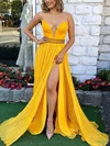 A-line V-neck Chiffon Sweep Train Prom Dresses With Split Front #Milly020114354