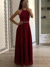 A-line Scoop Neck Chiffon Floor-length Prom Dresses With Beading #Milly020114359