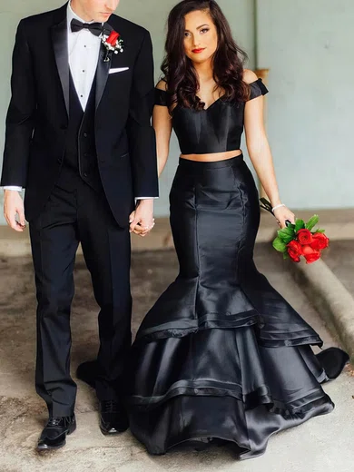 Trumpet/Mermaid Off-the-shoulder Satin Sweep Train Prom Dresses With Tiered #Milly020114363