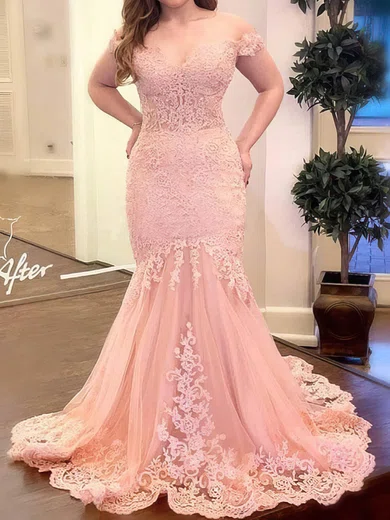 Mermaid Off-the-shoulder Tulle Prom Dresses With Appliques #Milly020114364