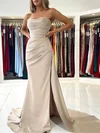 Sheath/Column Sweetheart Silk-like Satin Sweep Train Prom Dresses With Split Front #Milly020114367