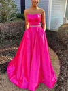 A-line Strapless Satin Sweep Train Prom Dresses With Pockets #Milly020114404