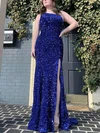 Sheath/Column One Shoulder Sequined Sweep Train Prom Dresses With Split Front #Milly020114405