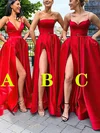 A-line V-neck Satin Sweep Train Prom Dresses With Split Front #Milly020114412