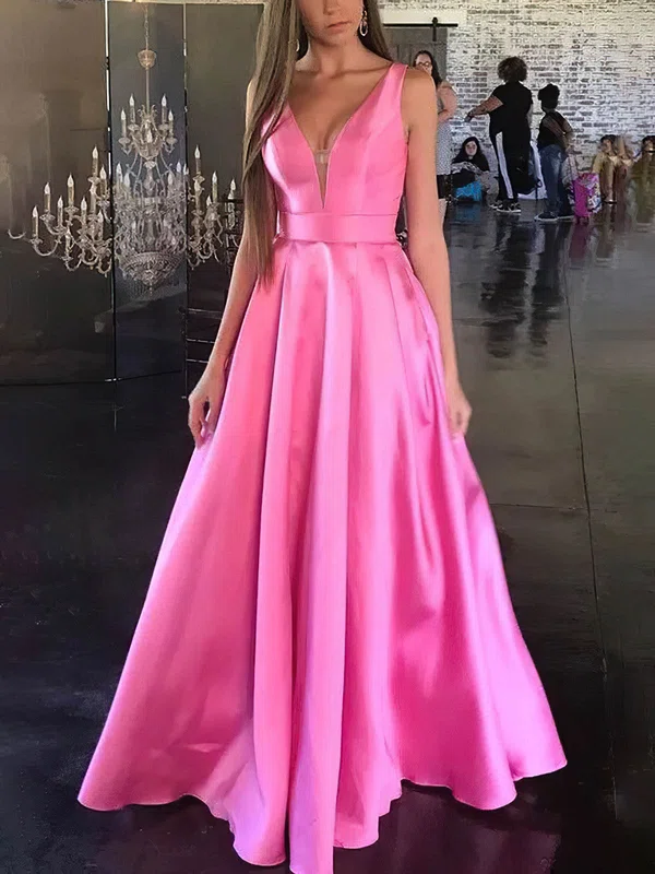 Ball Gown/Princess Floor-length V-neck Satin Prom Dresses #Milly020114421