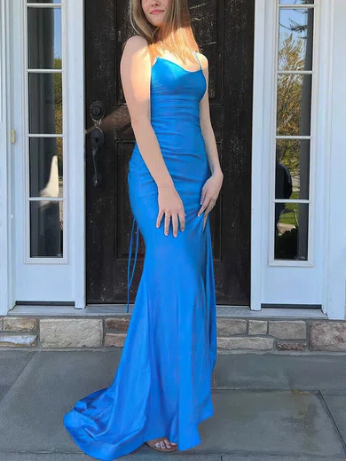 Sheath/Column Scoop Neck Jersey Sweep Train Prom Dresses With Split Front #Milly020114431
