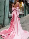 Trumpet/Mermaid V-neck Satin Sweep Train Prom Dresses With Bow #Milly020114435
