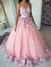 Ball Gown Sweetheart Tulle Sweep Train Prom Dresses With Flower(s) #Milly020114443