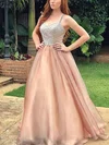 A-line V-neck Satin Chiffon Floor-length Prom Dresses With Beading #Milly020114451