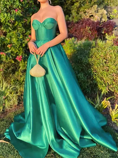 Ball Gown Strapless Satin Corset Prom Dresses With Ruched #Milly020114466
