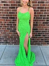 Sheath/Column Scoop Neck Sequined Sweep Train Prom Dresses With Split Front #Milly020114471