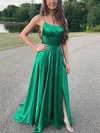 A-line Scoop Neck Silk-like Satin Sweep Train Prom Dresses With Split Front #Milly020114475