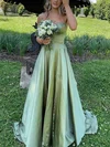 A-line Sweetheart Silk-like Satin Sweep Train Prom Dresses #Milly020114476