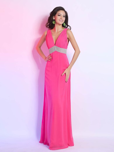New Style Sheath/Column Chiffon with Sequins V-neck Open Back Prom Dresses #02014286