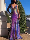 Trumpet/Mermaid V-neck Sequined Sweep Train Prom Dresses #Milly020114488