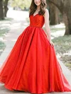 Ball Gown V-neck Lace Organza Sweep Train Prom Dresses With Sashes / Ribbons #Milly020114492