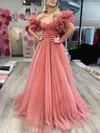 A-line Off-the-shoulder Tulle Sweep Train Prom Dresses #Milly020114493