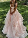 Empire V-neck Glitter Sweep Train Prom Dresses With Cascading Ruffles #Milly020114500
