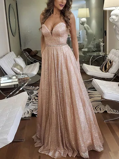 Ball Gown Strapless Floor-length Glitter Prom Dresses #Milly020114505
