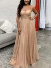 A-line Sweetheart Glitter Floor-length Prom Dresses With Ruffles #Milly020114508