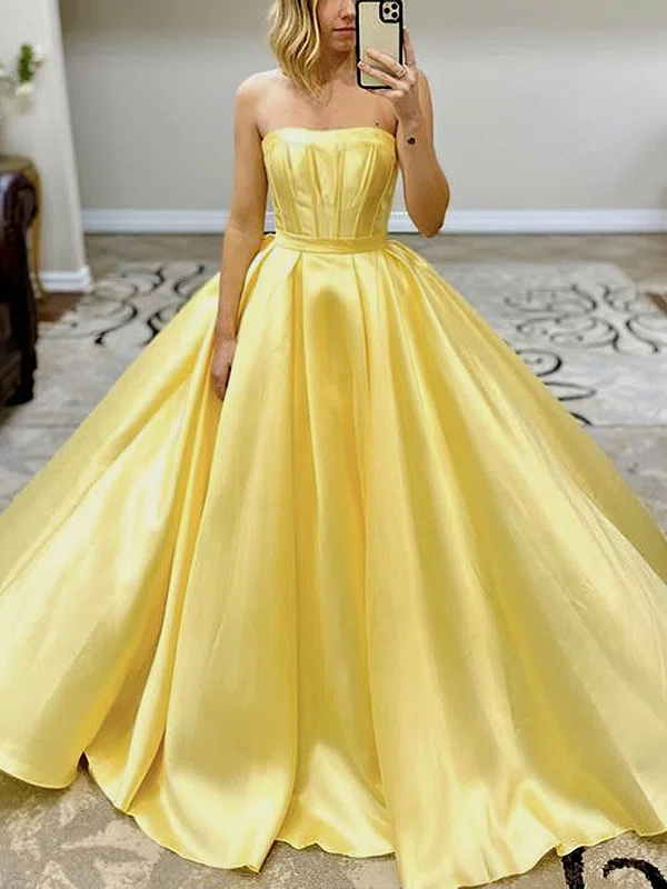Ball Gown/Princess Sweep Train Straight Satin Sashes / Ribbons Prom Dresses #Milly020114527