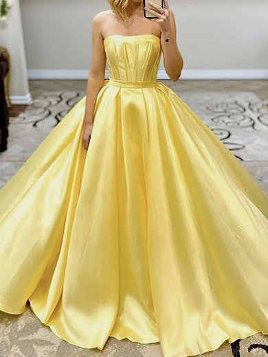 Ball Gown/Princess Sweep Train Straight Satin Sashes / Ribbons Prom Dresses #Milly020114527