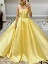Ball Gown Strapless Satin Sweep Train Prom Dresses With Sashes / Ribbons #Milly020114527