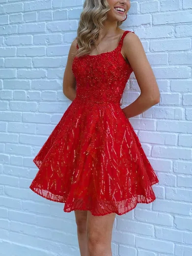 A-line Scoop Neck Sparkly Sequin Prom Dresses With Beading #Milly020114567