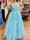 A-line Square Neckline Tulle Floor-length Prom Dresses With Appliques Lace #Milly020114584