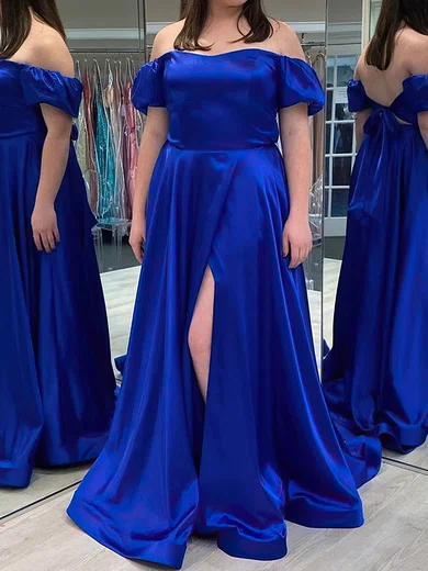 A-line Off-the-shoulder Satin Prom Dresses With Ruched #Milly020114588