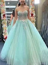 Ball Gown Sweetheart Tulle Sweep Train Prom Dresses With Appliques Lace #Milly020114593