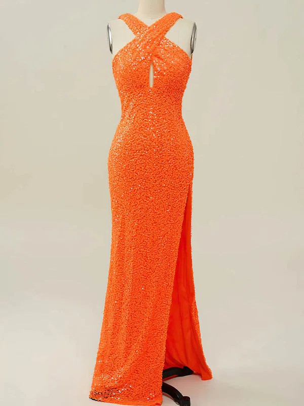 Sheath/Column V-neck Sequined Floor-length Prom Dresses With Split Front #Milly020114602