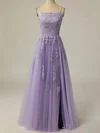A-line Square Neckline Tulle Floor-length Prom Dresses With Split Front #Milly020114613