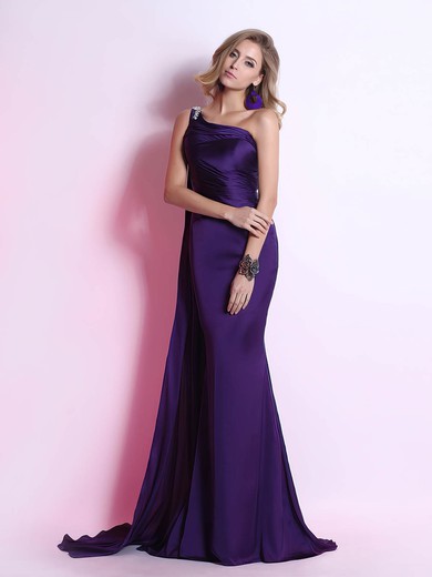 Elegant Trumpet/Mermaid Purple Silk-like Satin Ruffles One Shoulder Prom Dress #02023102